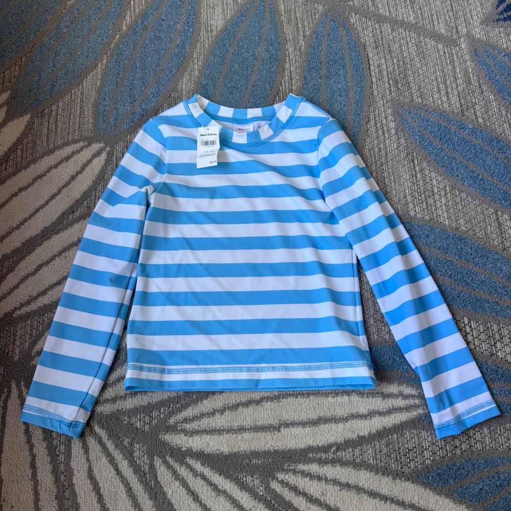 Hanna Andersson NWT Blue Striped Sunblock Rash Guard Swim Shirt Size 120 6/7